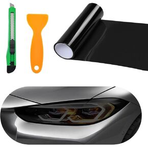 Car Headlight Vinyl Film Sticker Sheet Roll, 12"×48" Self-Adhesive Sticker for Tail Lights Fog Lights, Air-Release Wrap Film Roll with Squeegee & Cutter, Car Accessories (Transparent)