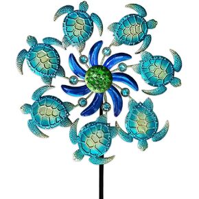 39" Sea Turtle Wind Spinners Garden Stake-Ocean Theme Outdoor Decorations- Metal Stake Yard Spinner-Wind Sculpture Yard Art Decorations for Patio,Swimming,Lawn & Garden Decor