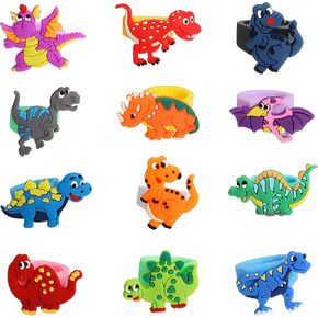 Finduat 24 Pcs Dinosaur Rubber Rings for Party Favors, Dinosaur Rings Cupcake Topper for Dinosaur Party Supplies