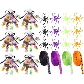Civaner 324 Pcs Halloween Trick or Treat Gifts Set Include 120 Plastic Spider Rings 200 Disposable Gloves 4 Rolls Halloween Ribbon for Halloween Costume Accessories Party Decor Supplies DIY Crafts
