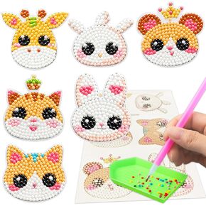 SINHOWANG Diamond Art Kits for Kids 4-8 Years Old, Arts and Crafts for Kids Ages 8-12 Girls Boys Art Supplies, 6pcs Animal Mosaics Gem Stickers Kit Great Gift for Birthday Party and Christmas