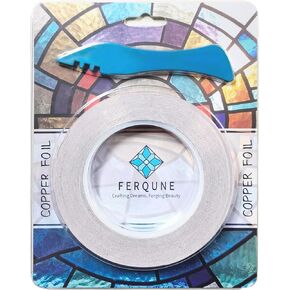 Ferqune 7/32 Inch Silver Backed Copper Foil Tape for Stained Glass, 2 Rolls, 1 Burnisher
