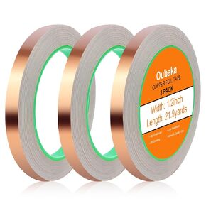 Oubaka 4pcs Copper Foil Tape, (1/2inch X 66 FT) Copper Tape with Double-Sided Conductive for Guitar & EMI Shielding, Paper Circuits, Electrical Repairs, Soldering, Grounding, DIY Crafts
