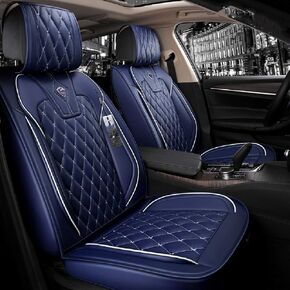 Saienno ZFL01 Luxury Leather Car Seat Covers Front & Rear Seat Protector Fit Sedan & SUV 5 Seats Full Set Universal Fit (Red)