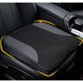 Car Seat Cushion: Comfortable Memory Foam Car Seat Cushion for Driving - for Sciatica-Tailobone Pain Relief - Seat Cushion for Car-Truck, Office, Wheelchair - Leather & 4D Mesh