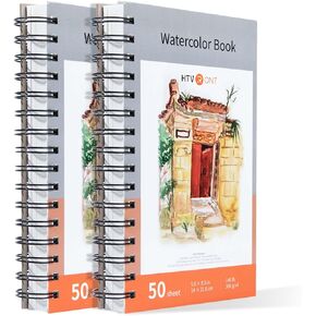 HTVRONT Watercolor Paper - 100 Sheets 5.5"x8.5" Watercolor Pad, 140 lb/300 GSM Watercolor Paper Pad, Spiral Bound for Full Spread & Sturdy Use, Ideal for Wet & Dry Media