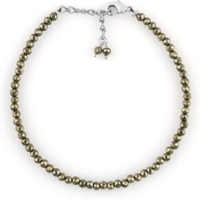 GEMKORA Natural Real Pyrite Crystals Bracelet, 3mm Best Grade Micro Cut Beads, Chakra Energy Healing Gemstone, Beautiful Simple Jewelry, Silver Plated Jewelry 7+1 inch
