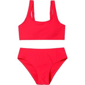 OYOANGLE Girl's Two Piece Swimsuit Scoop Neck Wireless Bikini Set Solid Basic Bathing Suits