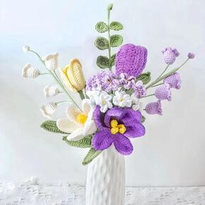 9 Pcs Crochet Flower Bouquet Home Décor Flower, Tulip Preserved Flowers Mini Flower Bouquet Handmade Knitted Flowers, Valentine’s Day Mother’s Day Birthday Gifts for her, Women, Girl