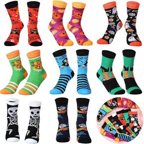 Shinymoon 8 Pairs Kids Halloween Socks Pumpkin Ghost Skeleton Socks Halloween Socks Gift for Kids Children Novelty Gifts