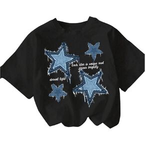 Floerns Boy's Star Print Short Sleeve T Shirts Drop Shoulder Kids Tee Tops