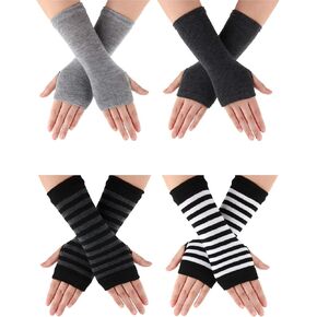 SATINIOR 4 Pairs Cashmere Feel Wrist Fingerless Gloves with Thumb Hole Unisex Cashmere Warm Gloves