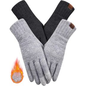 REACH STAR 2 Pairs Winter Gloves for Women Touch Screen Elastic Thermal Knit Lining Warm Gloves for Cold Weather