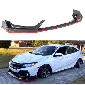 الشفة الأمامية الممتصة للصدمات مع ضوء متوافق مع 2016-2021 Honda Civic Hatchback & Si، مقسم سبويلر لسد الهواء بنمط الخط الأحمر مع أضواء LED للجري أثناء النهار تناسب 16-21 (نمط ألياف الكربون)