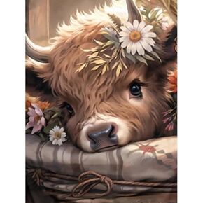 Cow Diamond Art Kits for Adults, Highland Cow Diamond Painting Kits for Adults Beginners, DIY 5D Diamond Painting with Round Gem Art Kits for Adults for Gift Home Wall Decor 12x16 Inch