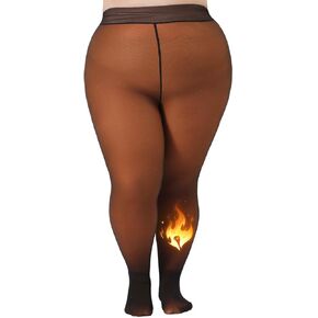 MERYLURE Plus Size Fleece Lined Sheer Tights, Fake Translucent Winter Warm Leggings for Women,Thick Thermal Pantyhose