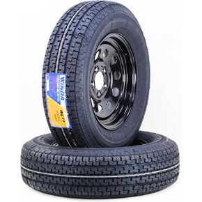 WINDA Trailer Tire Wheel Assembly ST205/75R15 8-Ply D 107L 5 Lug on 4.5" PCD Black Mod Rim,SET 2