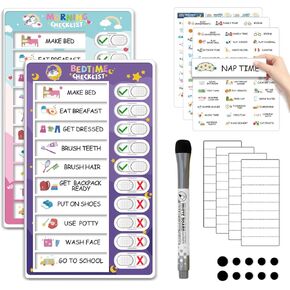 2 in 1 Bedtime/Morning Routine Chart for Kids Toddlers, Magnetic Chore Chart for Kids, Cute Visual Schedule for Kids Schedule Board for Home, Kids Checklist to Do List ADHD Tools for Kids