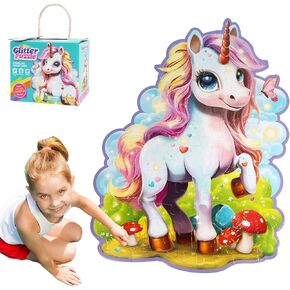 45 Piece Jumbo Shimmery Unicorn Puzzles for Kids Ages 4-6, Large Floor Unicorn Puzzle for Girls 4-6 with Puzzle Sticker Sheets, Perfect Unicorn Toys for Girls Age 4-6, Ideal Gifts for 5 Year Old Girls