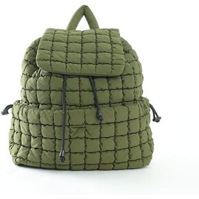 VAKAER Puffer Backpack for Women Lightweight Quilted Hiker Pack with Drawstring Padding Backpacks for Travel Gym (Khaki)
