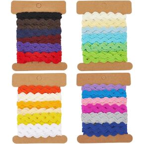 GORGECRAFT 24 Yards 4 Styles RIC Rac Ribbon 1/4 inch(7.5mm) Wave Zig Zag Bending Fringe Trim Woven Braided Fabric Sewing Lace for DIY Sewing Crafts Clothes Dress Embellishment Gift Wrapping