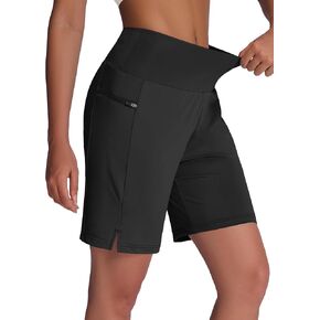 Women's 7" Long Swim Board Shorts - High Waisted Quick Dry Beach Swimming Swimsuit Bottom with Liner Zip Pockets UPF50