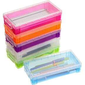BTSKY Large Capacity Pencil Box, Office Supplies Storage Organizer Box, Brush Painting Pencils Storage Box Watercolor Pen Container Drawing Tools(6 Pack Clear) in Kuwait