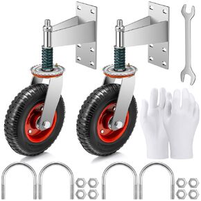 2 Pack 8 Inch Gate Wheels for Metal Tube Gate, Load 600lb, 360 Degree Rotation Spring Loaded Heavy Duty Gate Caster with Screws and Spanner for Wooden or Metal Gate