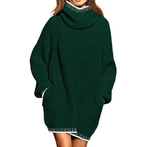 Pink Queen Women's Oversized Turtleneck Sweater Dress 2024 Casual Loose Long Sleeve Fall Winter Knit Mini Dress with Pockets in Kuwait