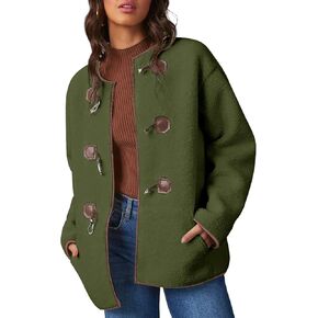Dokotoo Womens Long Sleeve Jackets Fashion Faux Shearling Oversized Color Block Button Jacket Coats