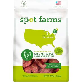 Spot Farms Chicken Apple Sausage Healthy All Natural Dog Treats Human Grade Made in USA 12.5 oz