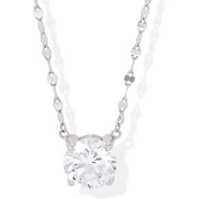 JTV Cubic Zirconia Sterling Silver Necklace for Women - CZ Pendant Necklace for Women - Dainty Single Diamond Necklace - Solitaire Diamond Pendant Necklace for Women - Silver Cubic Zirconia Necklace