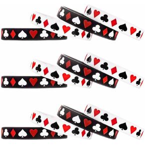 12 Pcs Poker Silicone Bracelets Set, Quirky Poker Rubber Band Bracelet, Poker Wrist Band, Poker Enthusiast Wristbands, Game Silicone Hand Chain