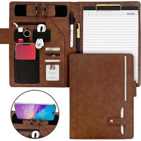 2 PCS Set|Padfolio w Writing Paper Notepad,Multiple Compartments Phone Holder Portfolio Organizer,Portfolio Notebook Faux Leather,Padfolio for Women Men,Professional Clipboard Folio,Magnet Strap in Saudi Arabia