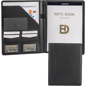Padfolio Portfolio Leather Folder by Jinstra Professional Business PU Leather Notepad Holder for Resumes, Interview Writing Pad Folders, Legal Pad Portfolios with 20 Pages Notebook for Women/Men
