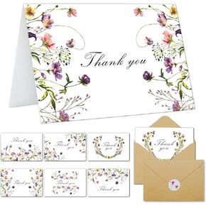 Floral Thank You Cards 48pack with Envelopes Wildflower Bulk 4x6inch Thanks Card with Envelope & Stickers for Birthday Baby Shower Bridal Shower Wedding