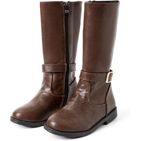 PATPAT Girls Knee-High Fashion Boot Side Zipper and Buckle Strap Riding Boots