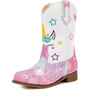 Unicorn Girls Cowgirl Boots Mid Calf Square Toe Glitter Toddler Western Cowboy Boot Little Kid Big Kid Riding Shoes Princess Dress Up Party Birthday Dance in Kuwait