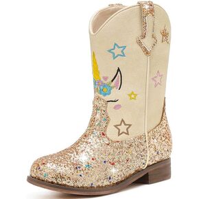 Unicorn Girls Cowgirl Boots Mid Calf Square Toe Glitter Toddler Western Cowboy Boot Little Kid Big Kid Riding Shoes Princess Dress Up Party Birthday Dance