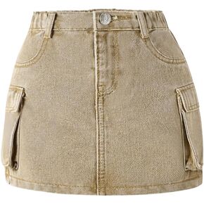 WDIRARA Girl's High Elastic Waist A Line Bodycon Skirt Casual Denim Skirts with Pockets