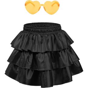 American Trends Girls Metallic Skirts 3-Layers Ruffle Sequin Sparkly Party Skirt with Sunglasses