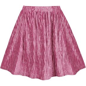 Girls Velvet Skirts Sparkly Elastic Waist Sequin Skirt Glitter Pleated Skirt for Dance Party 5-14 Years