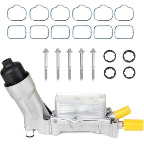 Aluminum Oil Cooler Filter Housing Kit Compatible with 2011-2016 Chrysler 200 300 Charger Challenger Journey Wrangler Ram ProMaster 3.6L V6 with Oil Cooler Gaskets and Sensors