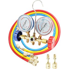 VARGTR AC Gauge Set,Car AC Recharge Kit,Car Accessories AC Manifold Gauge Set,R134a Refrigerant Recharge Kit with Hoses,HVAC Gauges 3 Way Automotive AC Gauge Set for R410a R22 R134a R404a Refrigerant