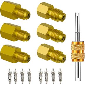 R12 R22 to R134a Adapters, 6 Pieces R134A Brass Refrigerant Tank Adapter to R12 Fitting Adapter, 1/2 Female to 1/4 Male Flare Adaptor and Vacuum Pump Adapter 1/4 Inch Flare Female to 1/2 Inch Male