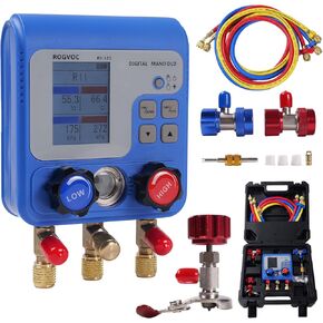 Digital Manifold Gauge Set, HVAC Pressure and Air Tightness Test Gauges, Refrigerant AC Gauges with 3 Hoses, for R22/R410A/R134A Refrigerant Recharge Kit