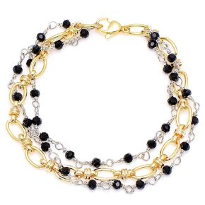 Paialco Black Onyx Wire Wrapped Triple Link Chains Bracelet for Women