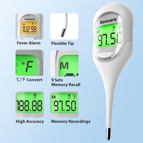 Boncare 9 Seconds Thermometer for Adults - Digital Oral Thermometer for Fever (White) in Saudi Arabia