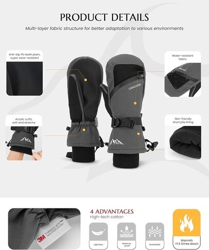 Caracaleap Winter Ski Mittens for Men Women Cold Weather- Warm Snowboard Mittens Gloves Waterproof Snow Sports Mitts Gloves in Kuwait