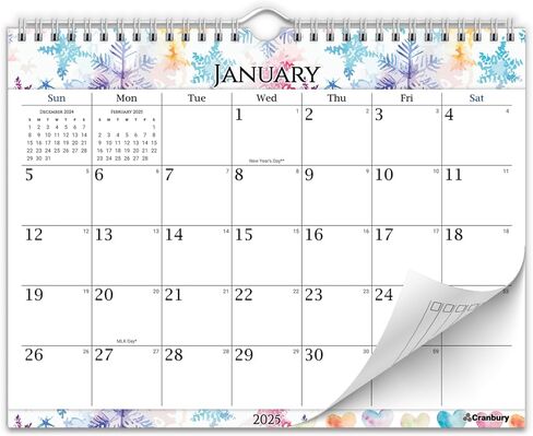 Cranbury Wall Calendar 2025-2026 8.5x11", Use Now to Dec 2026, Beautiful Floral Designs, Thick Paper, Large Daily Squares, Sturdy Spiral Binding, Use on Wall Lay or Flat as Monthly Desk Calendar in Saudi Arabia